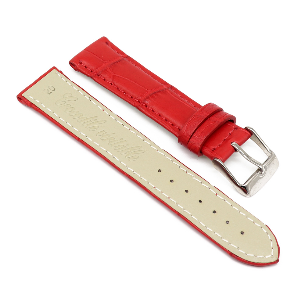 Bracelet de montre en alligator couleur rouge corail - Maison du Galuchat