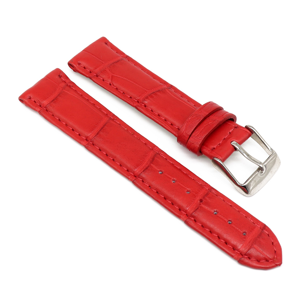 Bracelet de montre en alligator couleur rouge corail - Maison du Galuchat