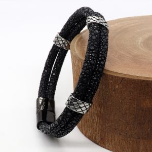 double bracelet jonc couleur noir mdg 3