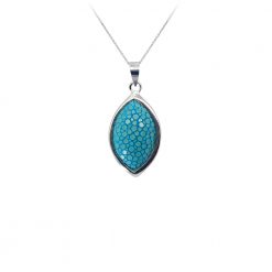 pendentif galuchat argent forme feuille turquoise