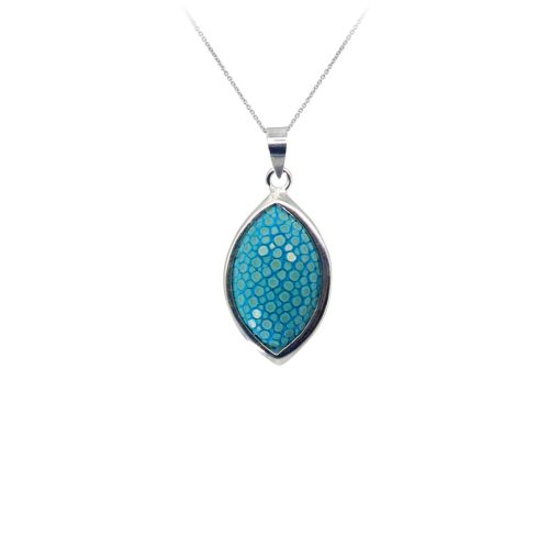 Marquise pendant in 925 sterling silver and turquoise shagreen