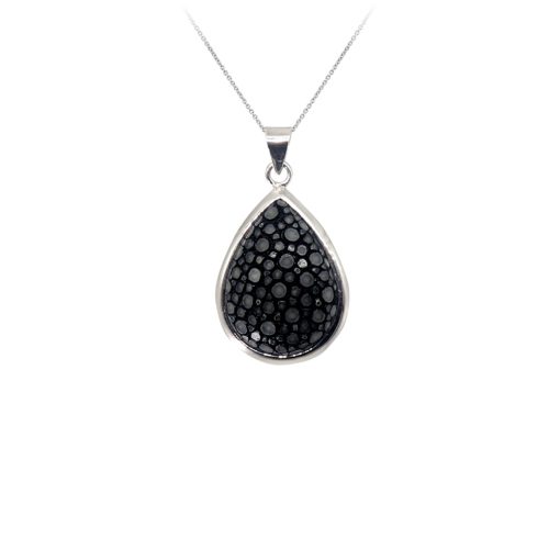 Pearl pendant in 925 sterling silver and black shagreen