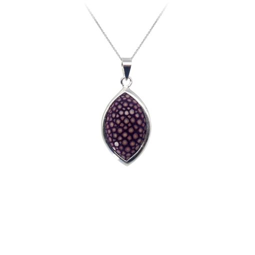 Marquise pendant in 925 sterling silver and lavender shagreen