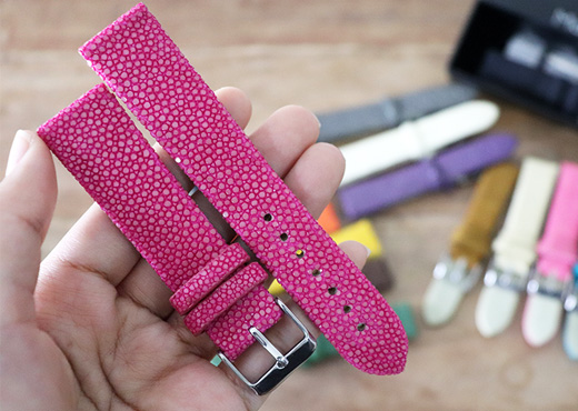 Genuine stingray watchband fuchsia color