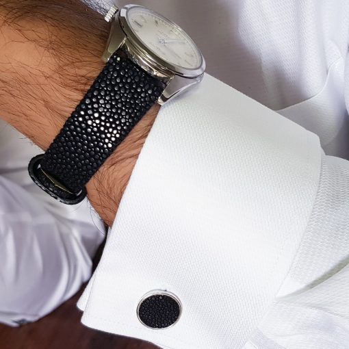 Silver and black color stingray cufflinks