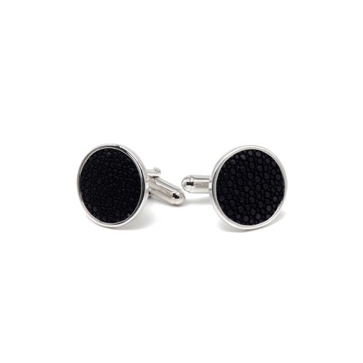 boutons de manchette argent galuchat noir