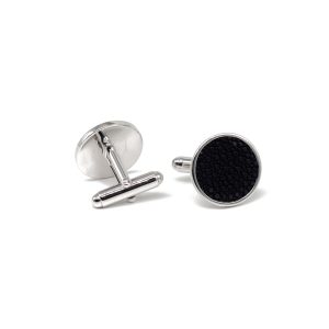 Silver and black stingray leather cufflinks