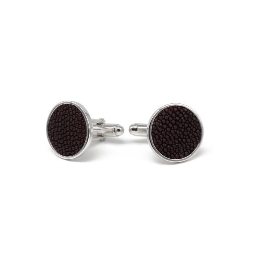 boutons de manchette argent galuchat chocolat