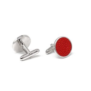 boutons de manchette argent galuchat rouge2