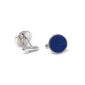 boutons de manchette argent galuchat saphir2