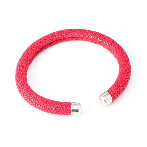 bracelet galuchat jonc rigide 6mm fushia 1