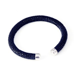 bracelet galuchat jonc rigide 6mm navy