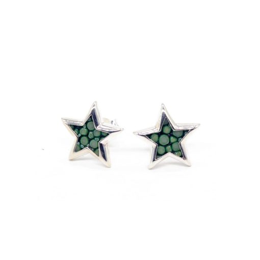 925 sterling silver and green shagreen star earrings - Image 2
