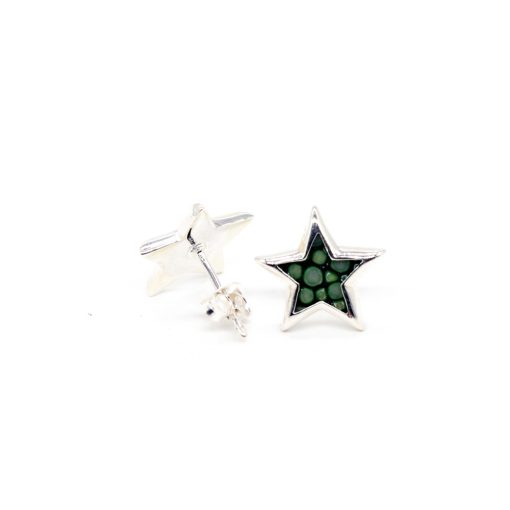 925 sterling silver and green shagreen star earrings