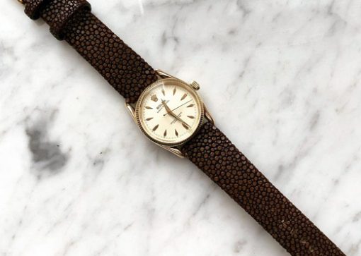 bracelet montre galuchat chocolat rolex vintage2