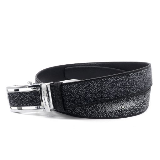 ceinture galuchat poli boucle automatique noir mdg