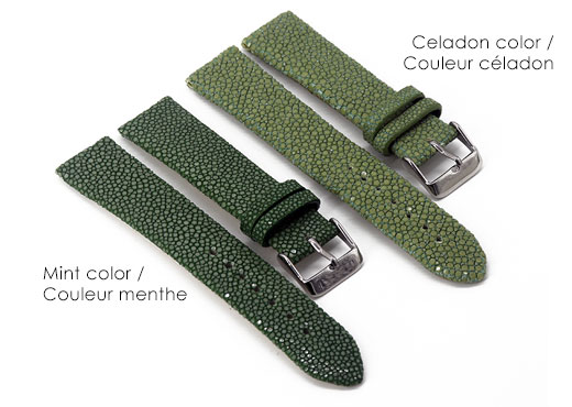 Bracelet de montre en galuchat poli couleur céladon 3 bracelet montre galuchat couleur menthe 3