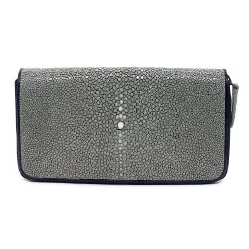 Long wallet with zip closure in stingray, Steel color - Image 2