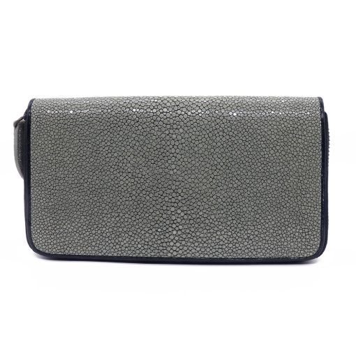 Long wallet with zip closure in stingray, Steel color - Image 3