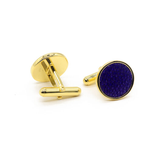 18k gold-plated silver and lavender stingray cufflinks - Image 2
