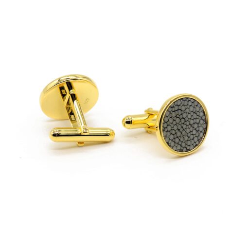 Cufflinks in 18k gold-plated silver and steel color stingray - Image 2