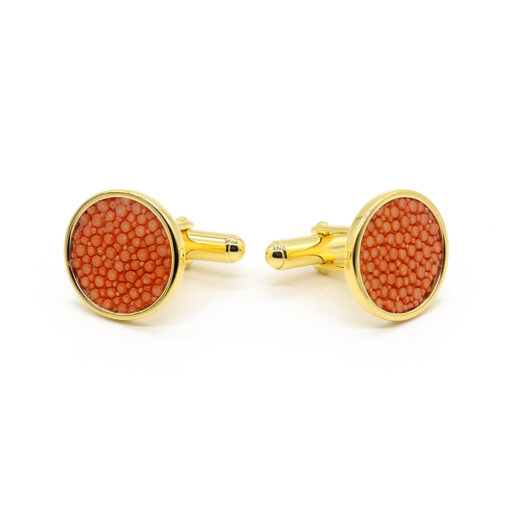 Cufflinks in 18k gold-plated silver and tangerine color stingray