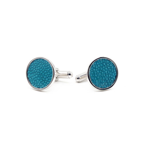boutons de manchette argent galuchat turquoise
