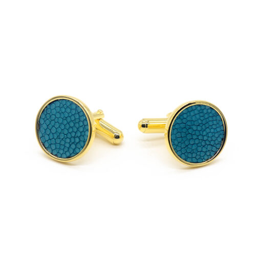 Cufflinks in 18k gold-plated silver and turquoise color stingray