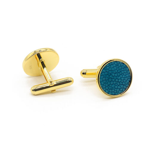 Cufflinks in 18k gold-plated silver and turquoise color stingray - Image 2