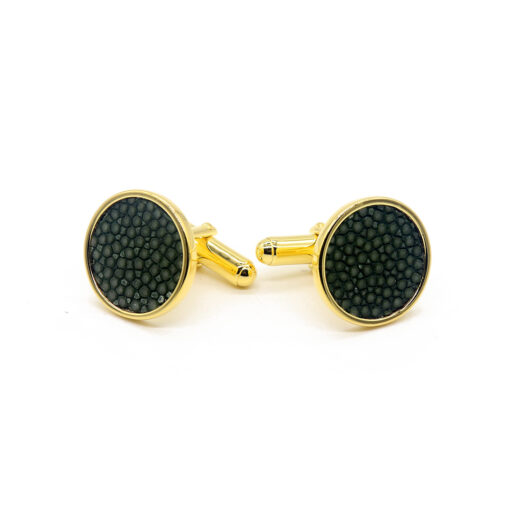 Cufflinks in 18k gold-plated silver and imperial green color stingray