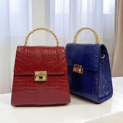 Crocodile leather bag with chain handle - Image 4