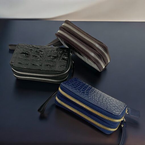 Mini Sac Crocodile avec Fermeture Éclair Double et Poignée