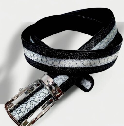 Ceinture de luxe en galuchat noir & blanc – Boucle automatique élégante 1