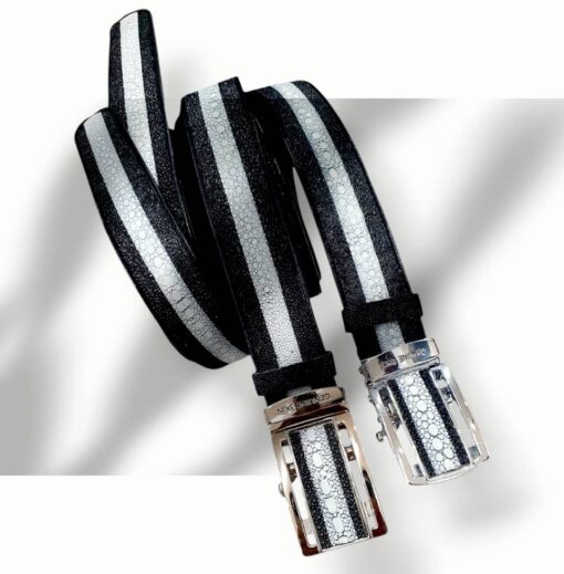 Ceinture de luxe en galuchat noir & blanc – Boucle automatique élégante 2