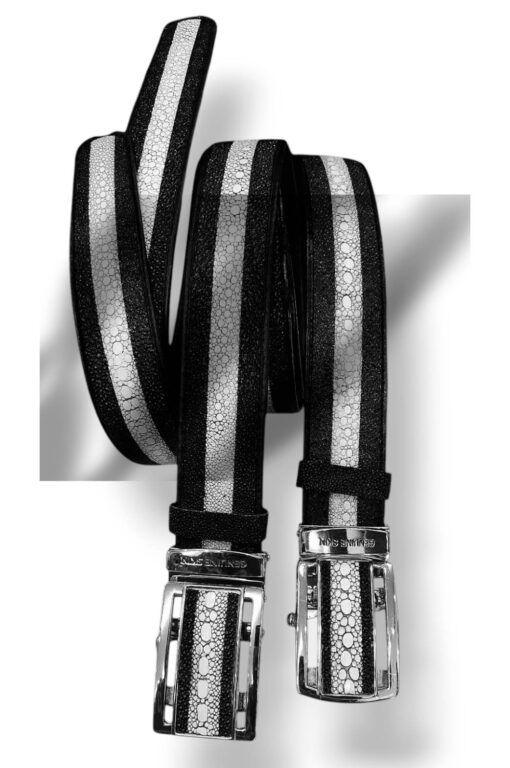 Ceinture de luxe en galuchat noir & blanc – Boucle automatique élégante 4