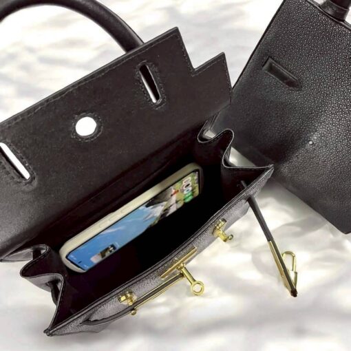 Sac à main en galuchat noir poli – Finition dorée élégante 4